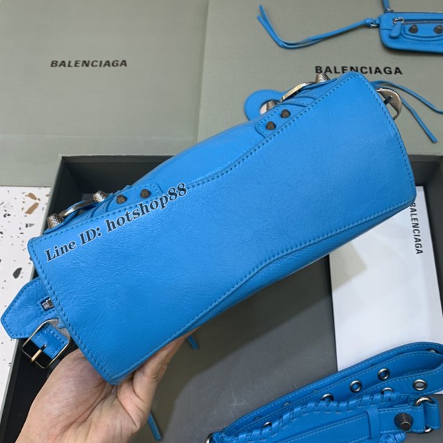 Balenciaga專櫃爆款油蠟藍色銀扣手提女包 638515 巴黎世家Neo cagole機車包 fyj2008